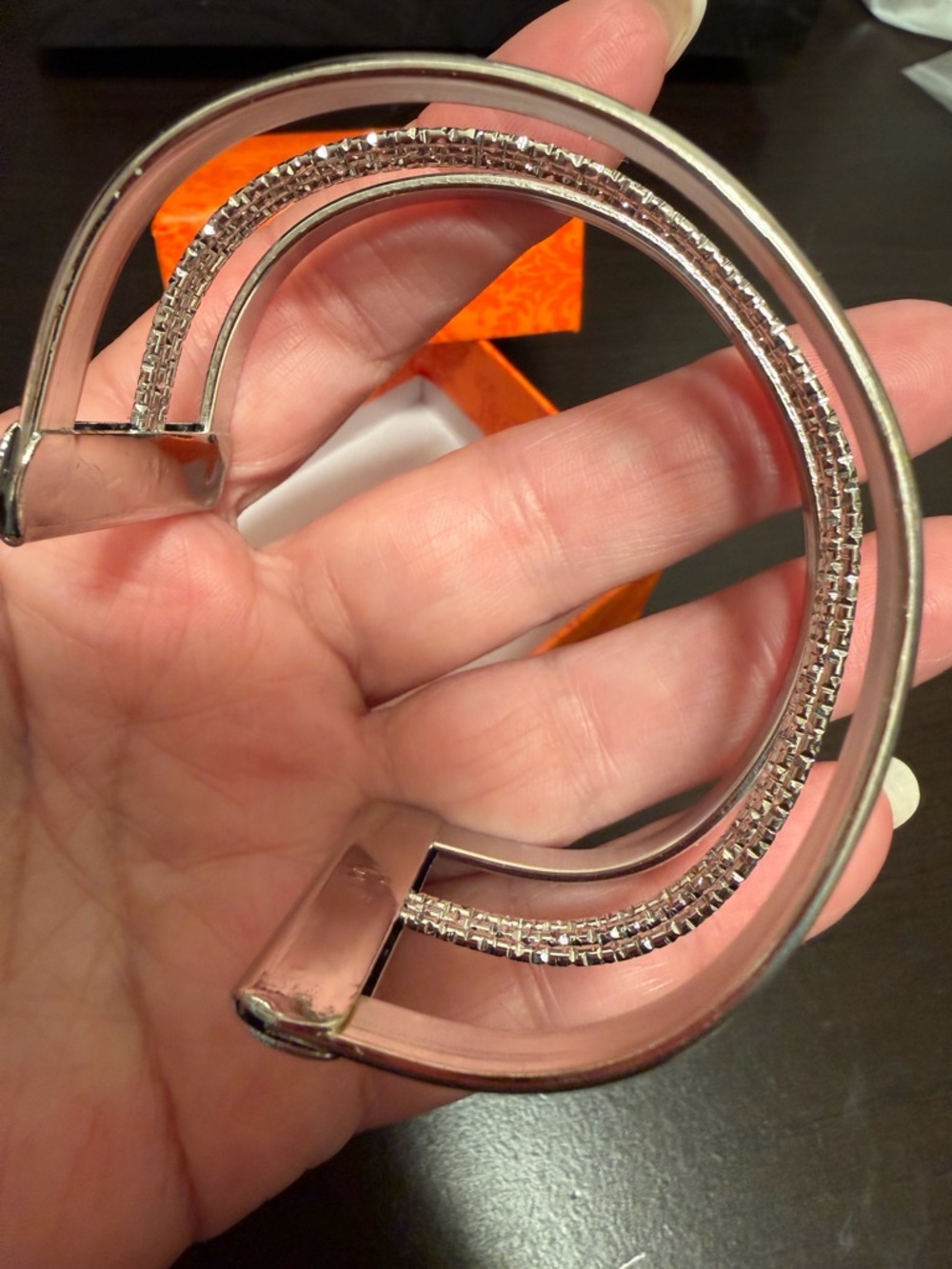Silver Multi-Band Sparkle open adjustable vintage Cuff Bracelet - Picture 5 of 9
